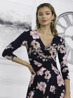 Quintella Jersey Side Split Maxi Dress, Navy Floral 9 Quintella Jersey Side Split Maxi Dress, Navy Floral -DORIA Clothing Shop 322 2952 NavyFloral 4