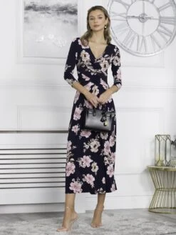 Quintella Jersey Side Split Maxi Dress, Navy Floral 11 Quintella Jersey Side Split Maxi Dress, Navy Floral -DORIA Clothing Shop 322 2952 NavyFloral 5
