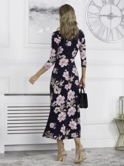 Quintella Jersey Side Split Maxi Dress, Navy Floral 8 Quintella Jersey Side Split Maxi Dress, Navy Floral -DORIA Clothing Shop 322 2952 NavyFloral 6