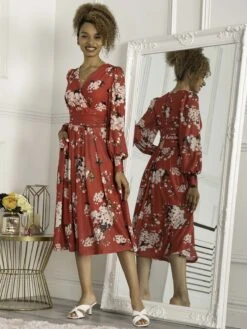 Jolie Moi Jasmine Long Sleeve Mesh Dress, Cerise -DORIA Clothing Shop 3621 Cersie 1