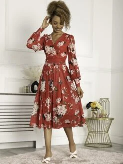 Jolie Moi Jasmine Long Sleeve Mesh Dress, Cerise -DORIA Clothing Shop 3621 Cersie 2