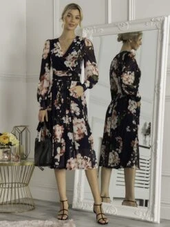 Jasmine Long Sleeve Mesh Dress, Navy Floral 7 Jasmine Long Sleeve Mesh Dress, Navy Floral -DORIA Clothing Shop 3621 NavyFloral 1