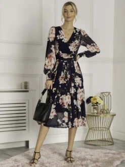 Jasmine Long Sleeve Mesh Dress, Navy Floral 8 Jasmine Long Sleeve Mesh Dress, Navy Floral -DORIA Clothing Shop 3621 NavyFloral 2