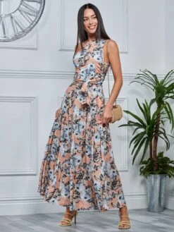 One Shoulder Maxi Jersey Dress, Floral Multi -DORIA Clothing Shop 392 1023 FloralMulti 5