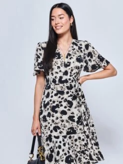 Loretta Wrap Tie Waist Skater Dress, Abstract Multi 8 Loretta Wrap Tie Waist Skater Dress, Abstract Multi -DORIA Clothing Shop 397 1020 Abstractmulti 3