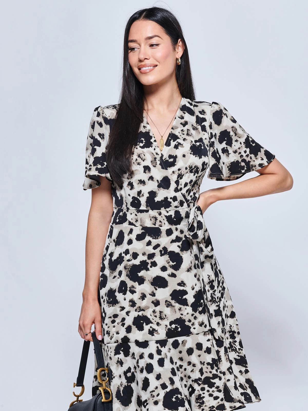 Loretta Wrap Tie Waist Skater Dress, Abstract Multi 3 Loretta Wrap Tie Waist Skater Dress, Abstract Multi - Image 3