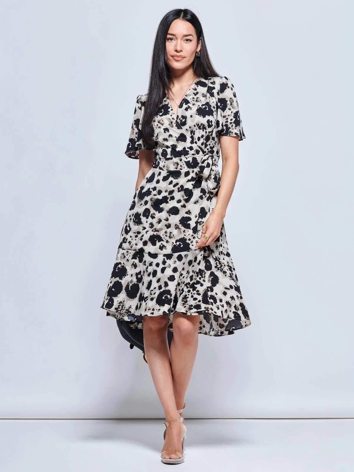 Loretta Wrap Tie Waist Skater Dress, Abstract Multi 4 Loretta Wrap Tie Waist Skater Dress, Abstract Multi - Image 4