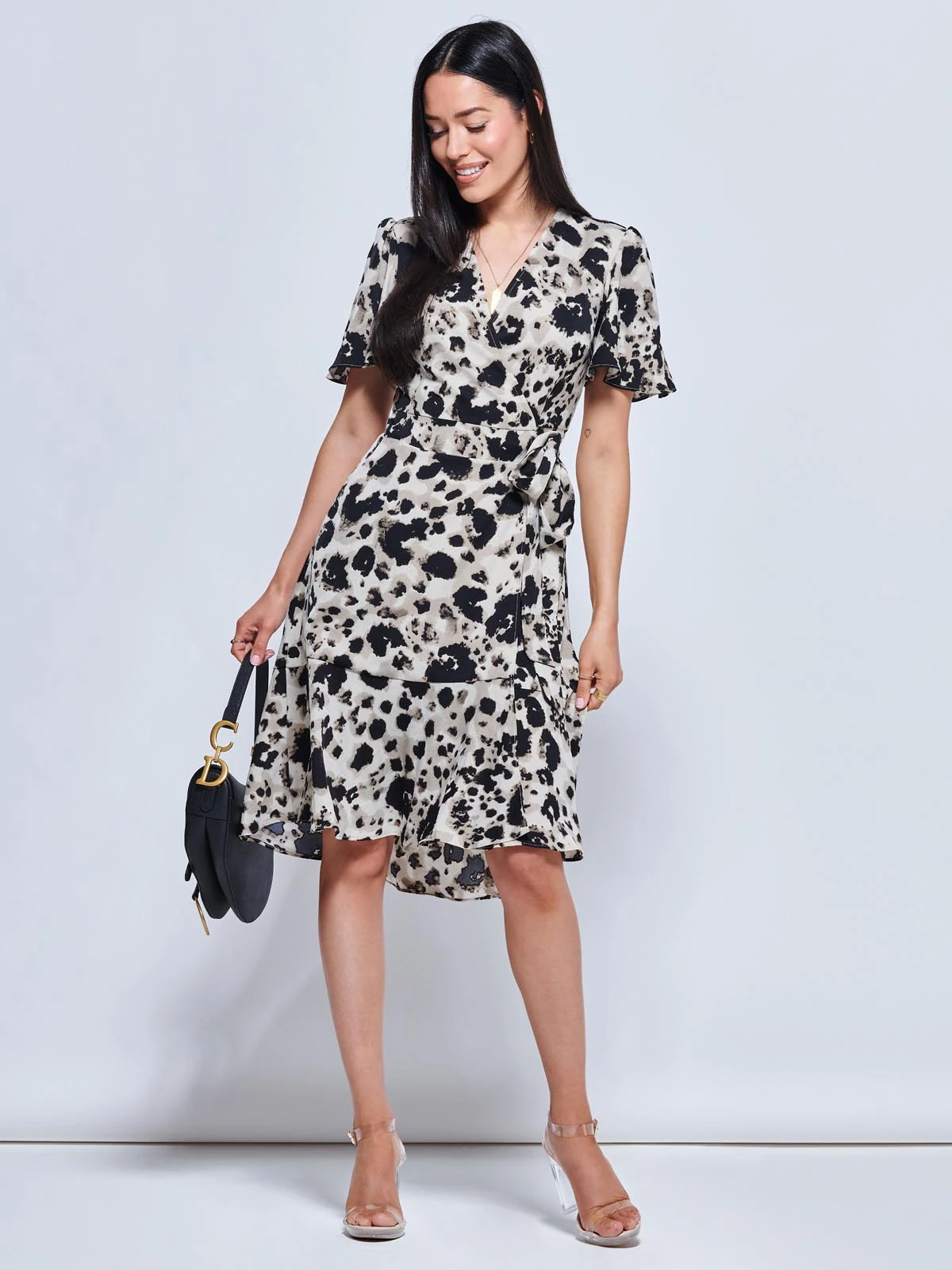 Loretta Wrap Tie Waist Skater Dress, Abstract Multi 5 Loretta Wrap Tie Waist Skater Dress, Abstract Multi - Image 5