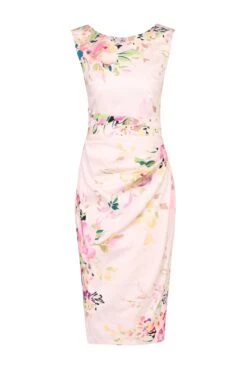 Floral Print Ruched Shift Dress, Pink Floral -DORIA Clothing Shop 5053319213000 3 2364ecff f385 4b61 bef8 35960023c2fd