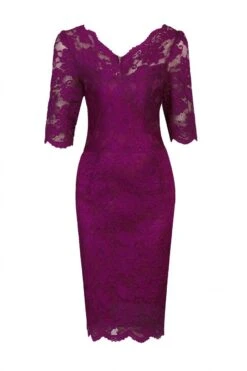 Scalloped V-Neck Lace Bodycon Dress, Berry -DORIA Clothing Shop 5053319215981 3 49936 03e484c2 6e64 439c 9c98 d19b74593c96