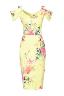 Floral Print Cold Shoulder Dress, Yellow Floral -DORIA Clothing Shop 5053319217763 3 98725 c4eae32c d93d 43b3 927e 4732fa52be5d