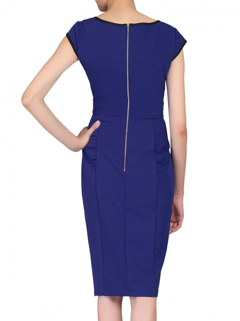 Contrast Trim Bow Detail Wiggle Dress, Royal Blue 2 Contrast Trim Bow Detail Wiggle Dress, Royal Blue - Image 2