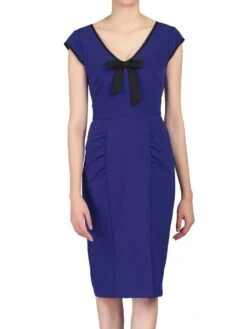 Contrast Trim Bow Detail Wiggle Dress, Royal Blue
