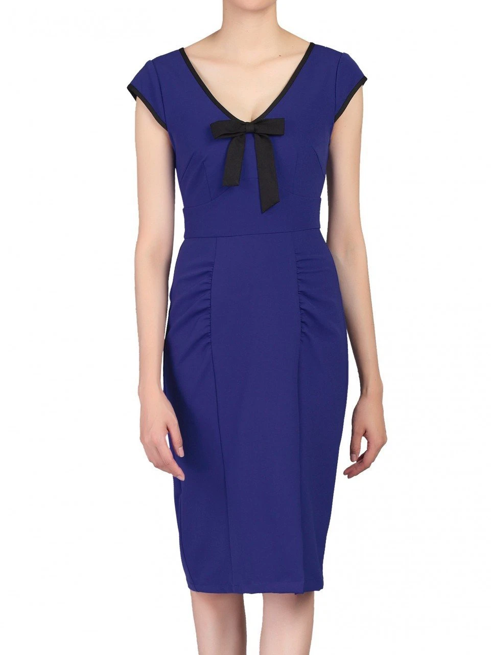 Contrast Trim Bow Detail Wiggle Dress, Royal Blue 1 Contrast Trim Bow Detail Wiggle Dress, Royal Blue