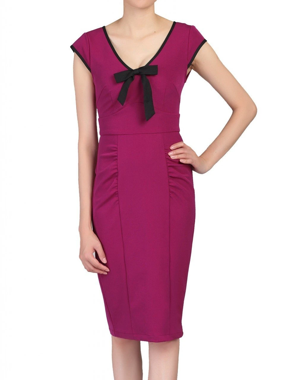 Contrast Trim Bow Detail Wiggle Dress, Berry 1 Contrast Trim Bow Detail Wiggle Dress, Berry