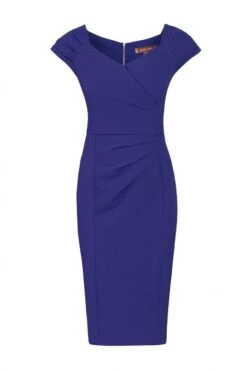 Jolie Moi Crossover Front Ruched Dress, Royal Blue