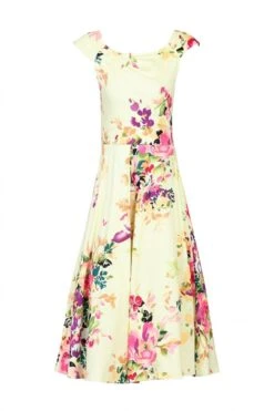 Floral Print Scoop Neck Swing Dress, Yellow Floral -DORIA Clothing Shop 5053319225263 3 58058 b1902620 c657 4236 a07a 6f2cba872a1e