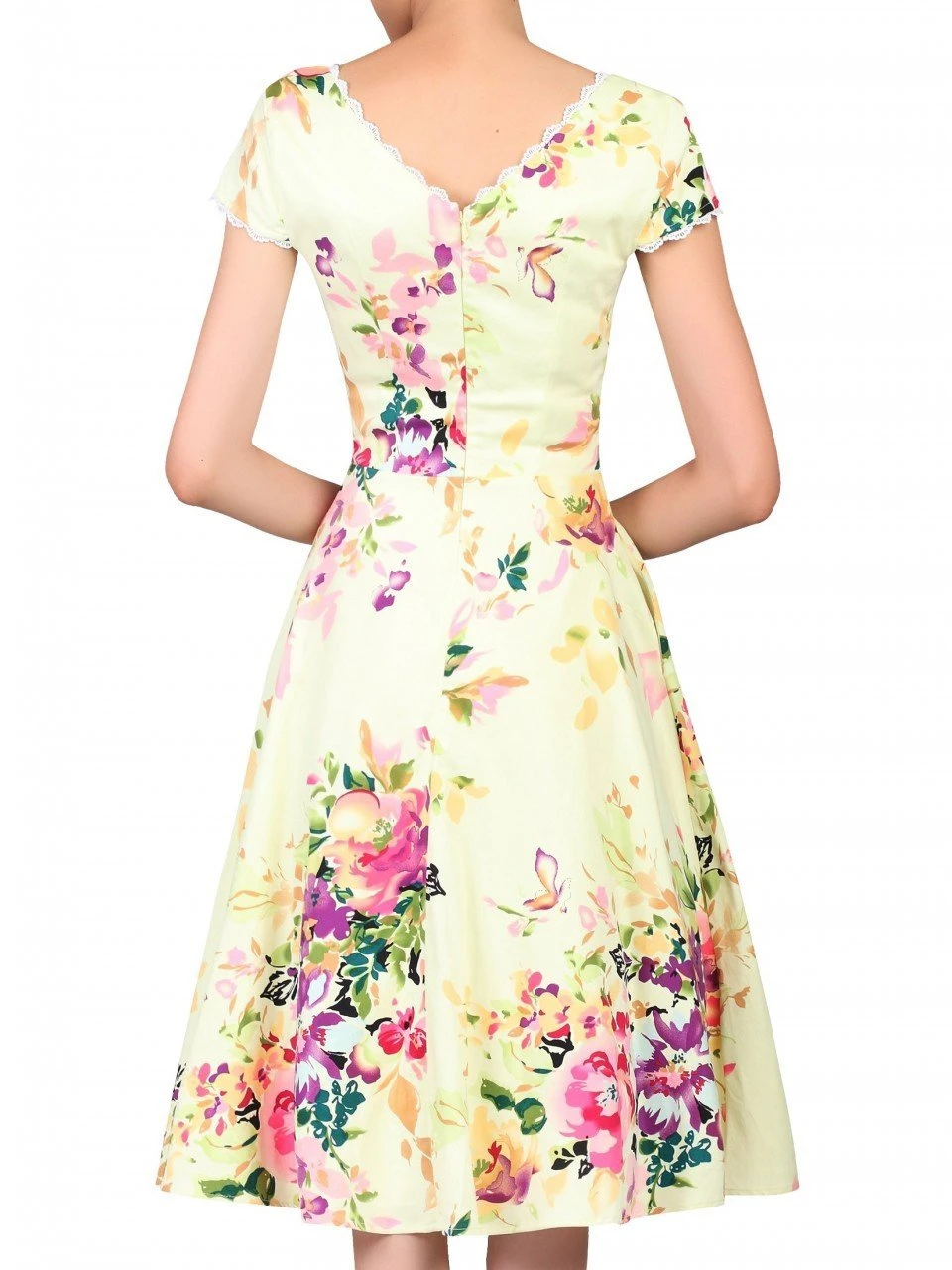 Floral Print 50s Dress, Yellow Floral 2 Floral Print 50s Dress, Yellow Floral - Image 2
