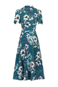 Floral Print Bow Detail Tea Dress, Teal Floral -DORIA Clothing Shop 5053319227144 3 77836