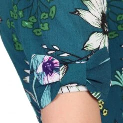 Floral Print Bow Detail Tea Dress, Teal Floral -DORIA Clothing Shop 5053319227144 4 72913