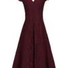 1950s Cap Sleeve Lace Prom Dress, Burgundy