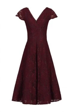 1950s Cap Sleeve Lace Prom Dress, Burgundy