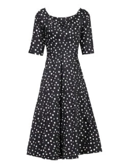 Scoop Neck Half Sleeved Retro Swing Dress, Black Pattern -DORIA Clothing Shop 5053319250753 3 80914 10f93cdc 798c 45df a001 c7b68f8cc722