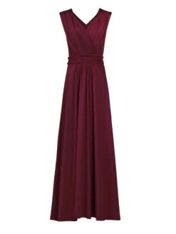 Plunge V Neck Draped Maxi Dress, Burgundy -DORIA Clothing Shop 5053319255314 3 f4376bd1 7607 4f28 a446 b6181896ce3b