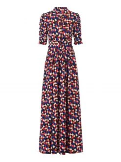 Tie Collar Maxi Dress, Black Geo 10 Tie Collar Maxi Dress, Black Geo -DORIA Clothing Shop 5053319262404 3 48629