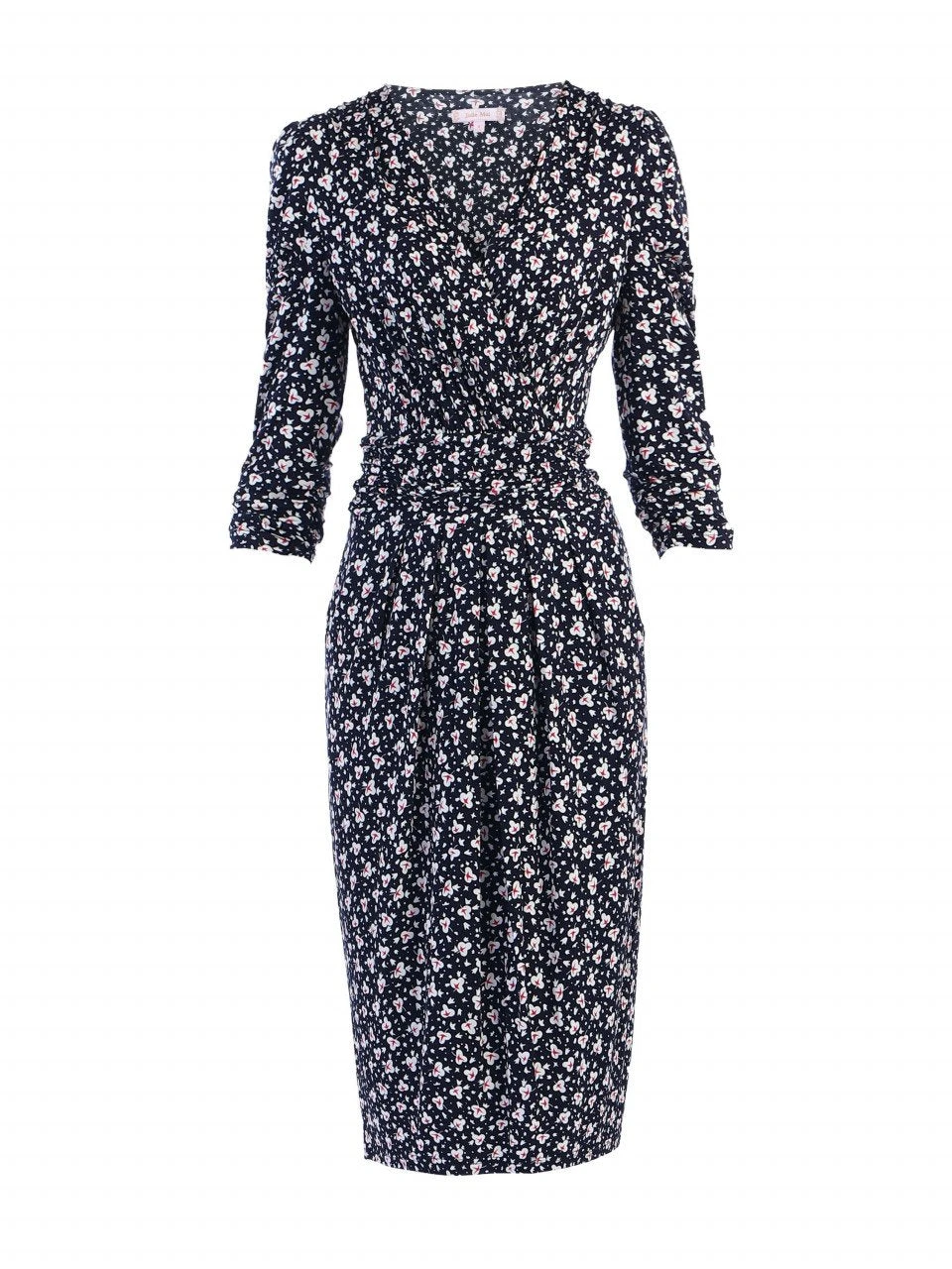 Jolie Moi - Wrap Front Midi Dress, Black Leafy 4 Jolie Moi - Wrap Front Midi Dress, Black Leafy - Image 4