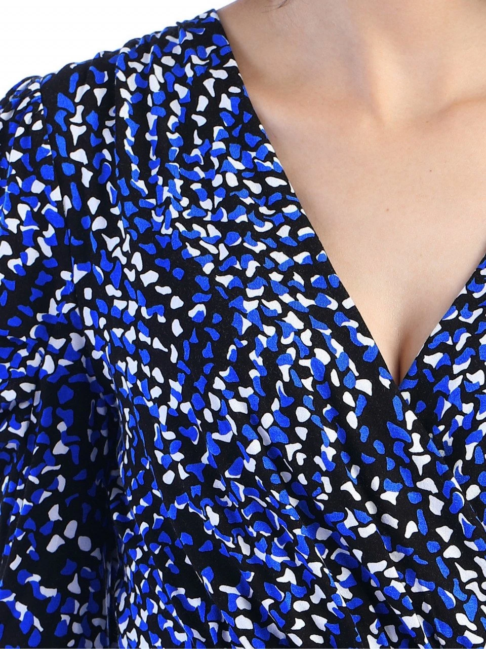 Jolie Moi Blue Wrap Front Midi Dress, Blue Pattern 4 Jolie Moi Blue Wrap Front Midi Dress, Blue Pattern - Image 4