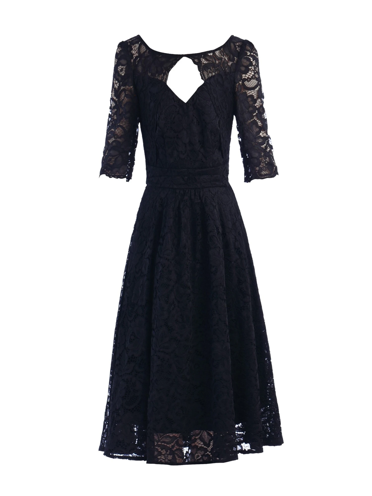 Fit And Flare Lace Midi Dress, Black 2 Fit And Flare Lace Midi Dress, Black - Image 2