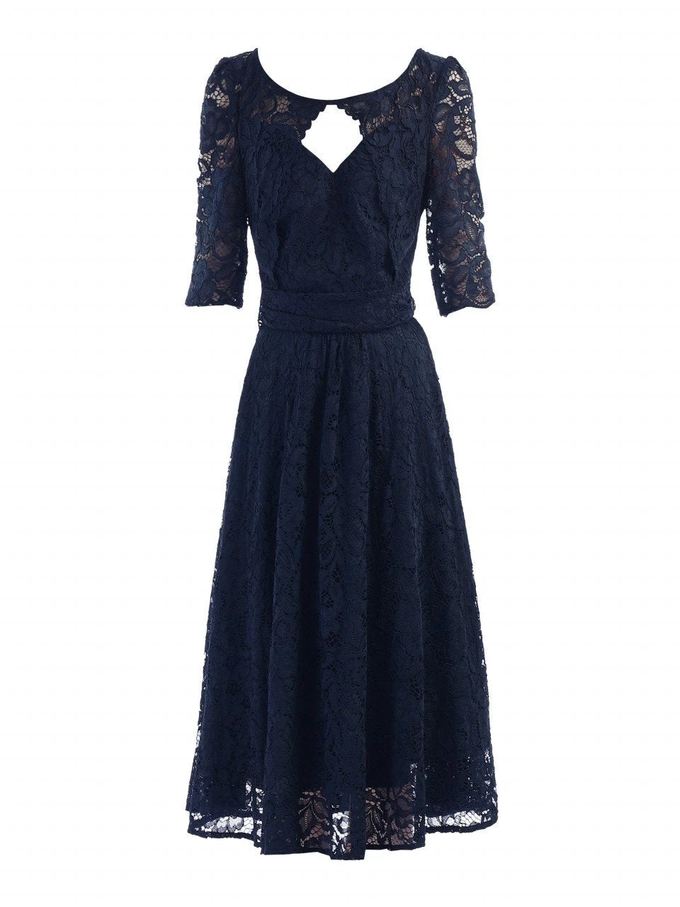Fit And Flare Lace Midi Dress, Navy 5 Fit And Flare Lace Midi Dress, Navy - Image 5