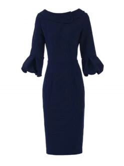 Retro Bell Sleeve Collar Dress, Navy -DORIA Clothing Shop 5053319266136 3 55585 909012a8 bb2c 4136 8830 4cb3a7141d44