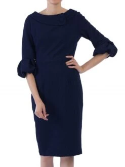 Retro Bell Sleeve Collar Dress, Navy