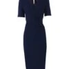 Half Sleeve Cross Front Pencil Dress, Navy