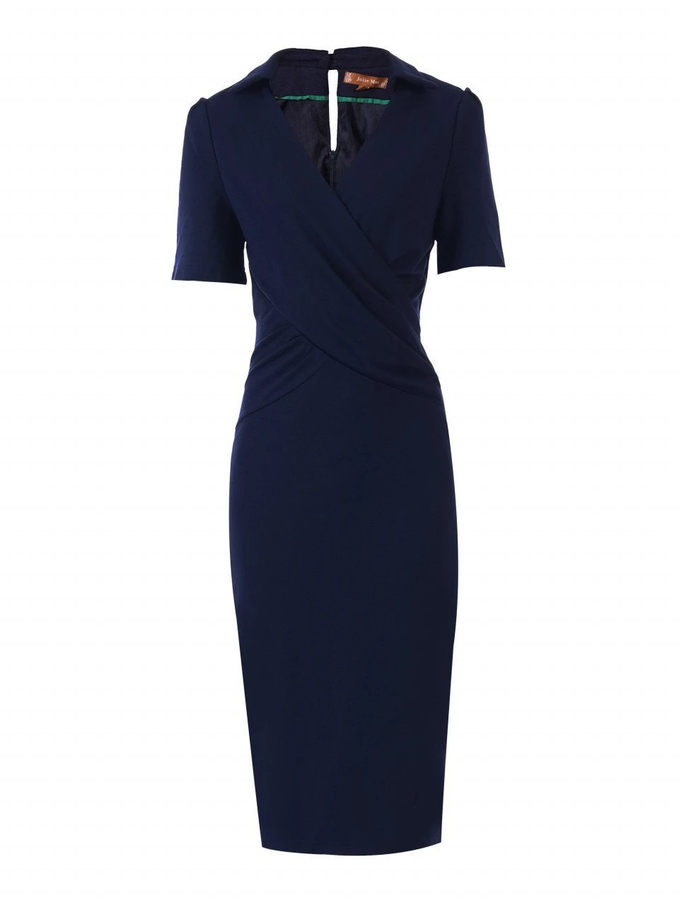 Half Sleeve Cross Front Pencil Dress, Navy 1 Half Sleeve Cross Front Pencil Dress, Navy