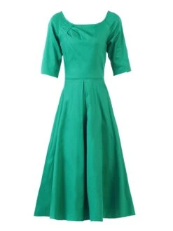 Scoop Neck Swing Cotton Dress, Green -DORIA Clothing Shop 5053319267928 3 bf7caed9 e2f4 47d4 899e 32f5b67f8c47