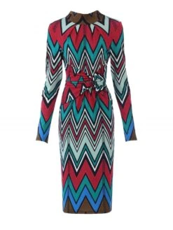 Twist Front Long Sleeve Dress, Red Multi