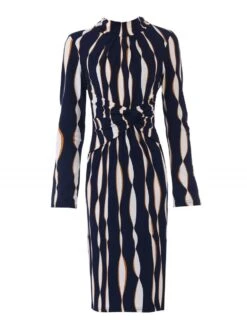 Twist Front Long Sleeve Dress, Navy Wave 11 Twist Front Long Sleeve Dress, Navy Wave -DORIA Clothing Shop 5053319272755 3 34856 d10778ac c63a 438f a0c0 fdade24ad198