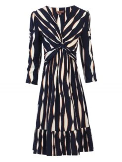 Retro Geometric Flare Hem Dress, Navy Wave -DORIA Clothing Shop 5053319275107 3 76151 115b793d 5558 41ec a069 35409866280c