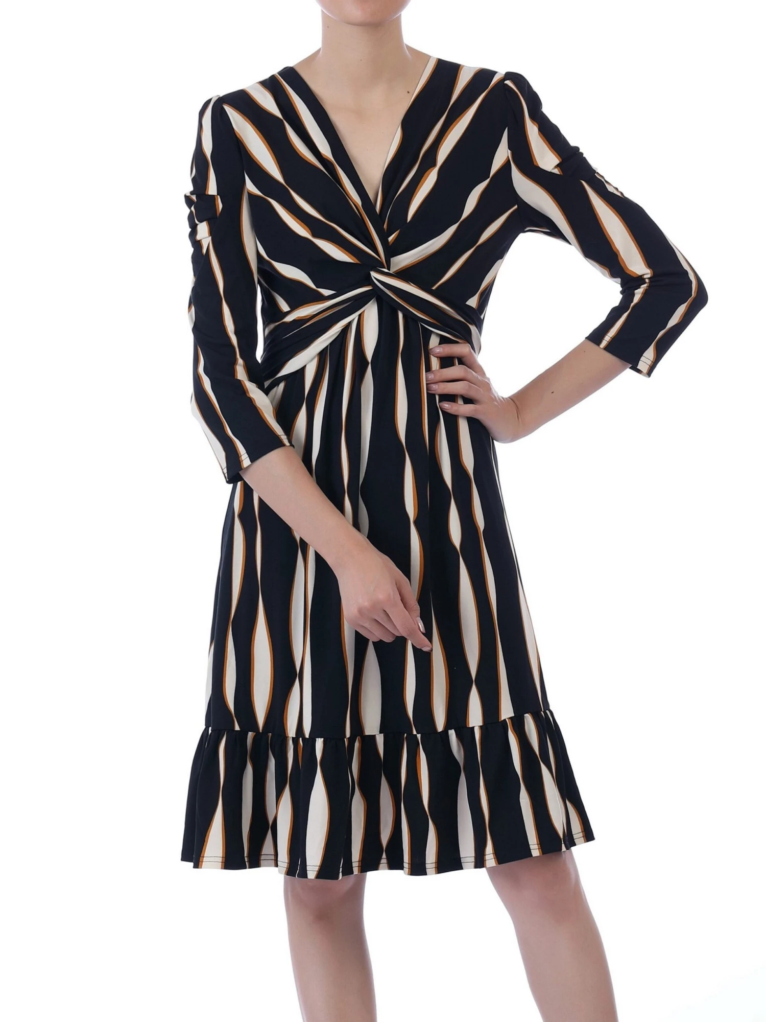 Retro Geometric Flare Hem Dress, Royal, Black Wave 2 Retro Geometric Flare Hem Dress, Royal, Black Wave - Image 2