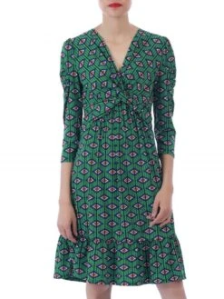 Retro Geometric Flare Hem Dress, Green Geo -DORIA Clothing Shop 5053319275268 15790 55322867 2069 4c5f 9f3e ddad9827d723