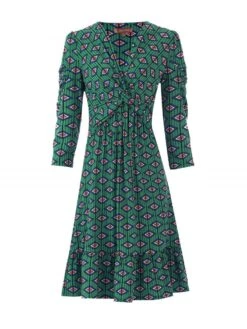 Retro Geometric Flare Hem Dress, Green Geo -DORIA Clothing Shop 5053319275268 3 38403 58dd300f 4c4e 4c41 b811 635271de2068