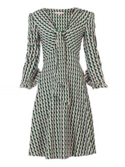 Tie Front Geometric Print Dress, Pink Multi -DORIA Clothing Shop 5053319277163 3 33139