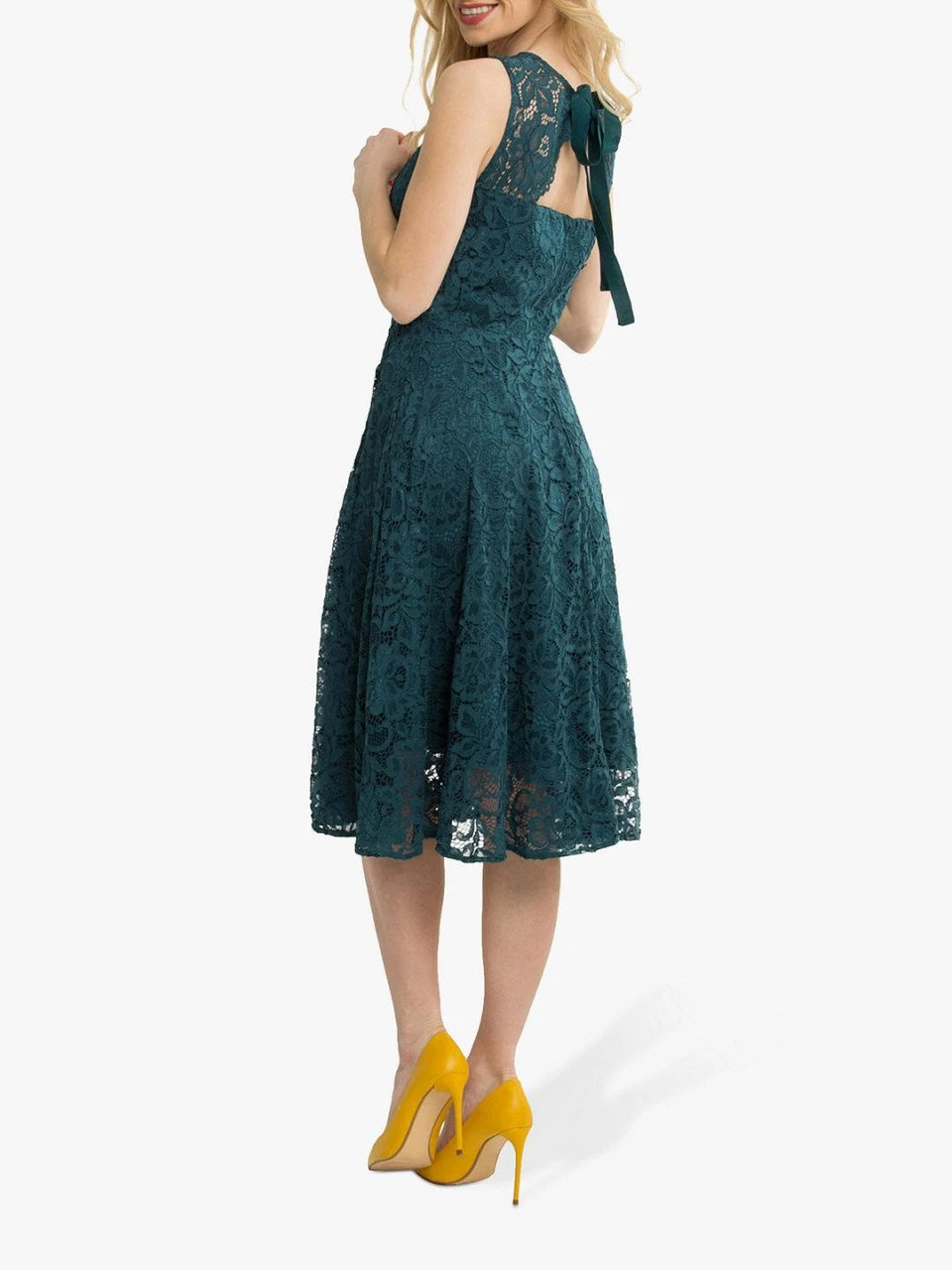 Fit & Flare Lace Prom Bridesmaid Dress, Dark Teal 2 Fit & Flare Lace Prom Bridesmaid Dress, Dark Teal - Image 2