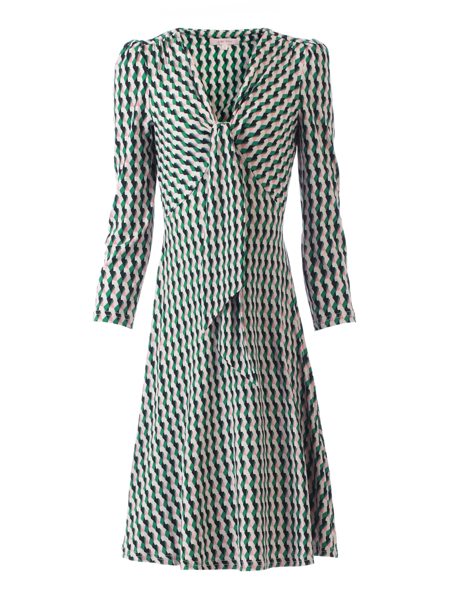 Jolie Moi Tie Front Sleeved Dress, Green/Multi 5 Jolie Moi Tie Front Sleeved Dress, Green/Multi - Image 5