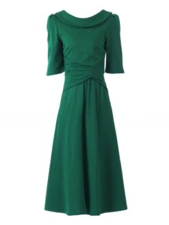 Roll Collar 50s Dress, Green 10 Roll Collar 50s Dress, Green -DORIA Clothing Shop 5053319283676 3 91604