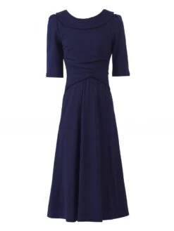Jolie Moi Roll Collar 50s Dress, Navy 12 Jolie Moi Roll Collar 50s Dress, Navy -DORIA Clothing Shop 5053319283744 3 64418