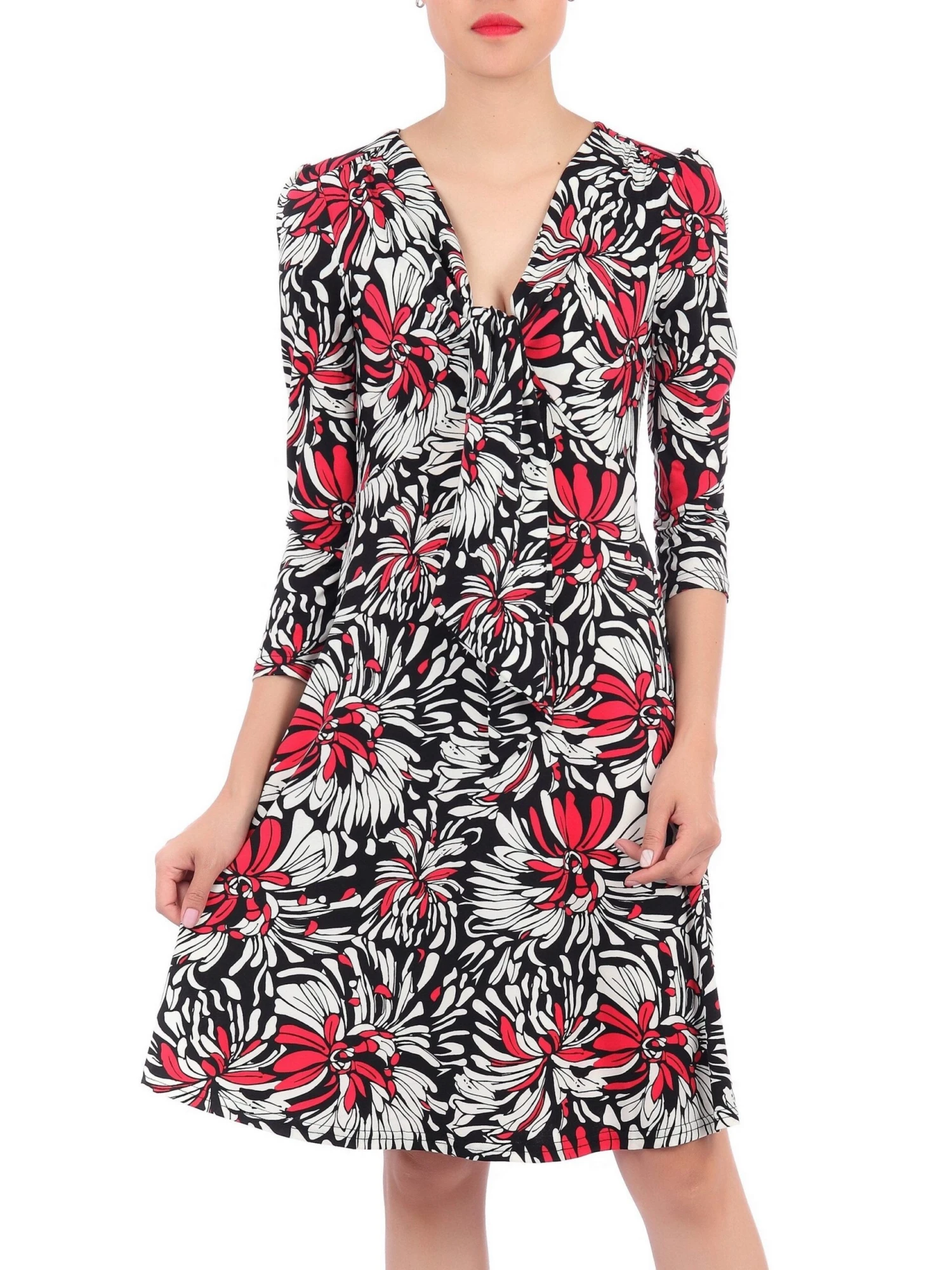 Jolie Moi Print Long Sleeve Tie Front Dress, Black Multi 1 Jolie Moi Print Long Sleeve Tie Front Dress, Black Multi